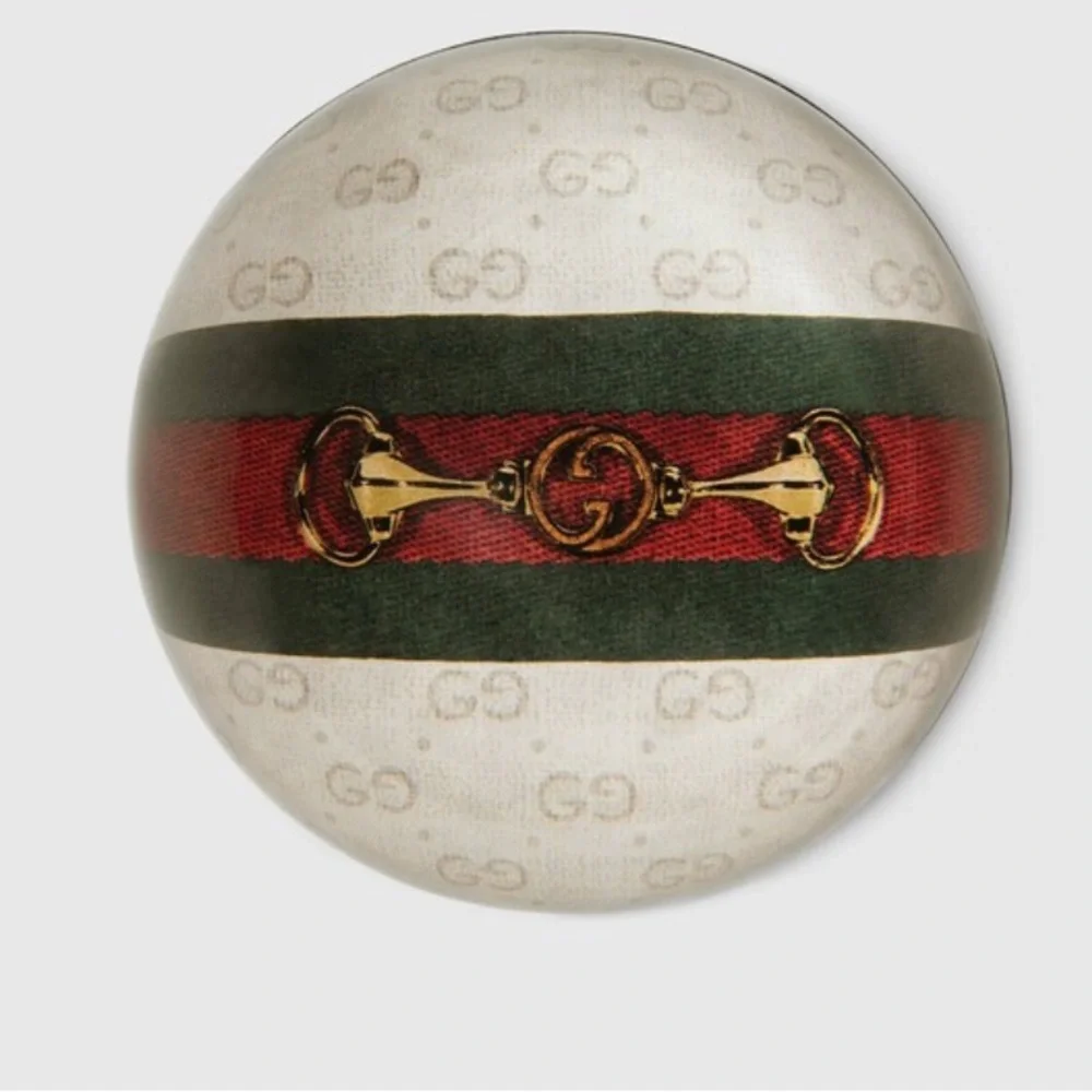 NWB  GUCCI GG MONOGRAM GLASS DOMED PAPERWEIGHT with WEB & HORSEBIT